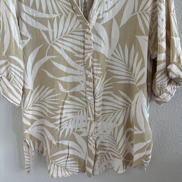 Aritzia Dress Forum Neutral Tropical Print Collared Oversize Shirt Medium - Picture 5 of 9